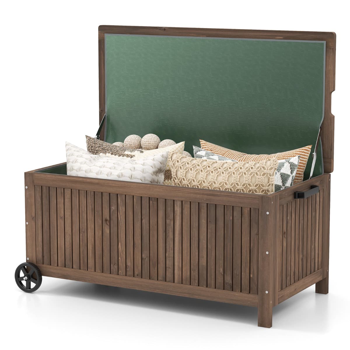 CostwayCoffre de Rangement à Roulettes 213L 114 x 58,5 x 51 CM avec Doublure Amovible Imperméable pour Jardin Charge 50KG Marron