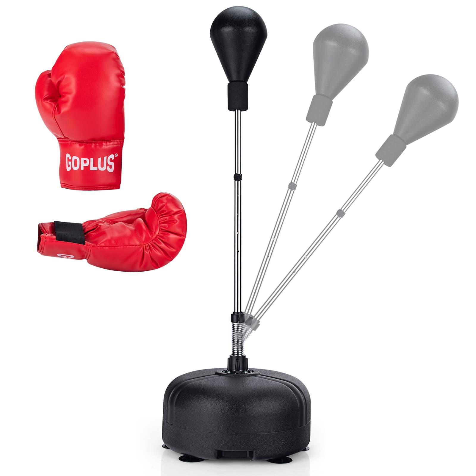 CostwayPunching Ball sur Pied Réglable en Hauteur 140-158 cm avec Gants Base Lesté avec Ventouses pour Enfants/Adultes Noir